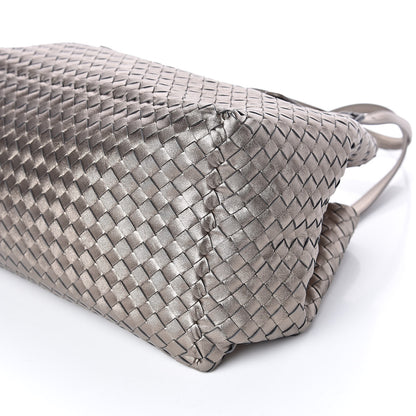 Bottega Veneta Metallic Grosgrain Intrecciato Medium A Shape Seamless Tote Pewter 9 of 10