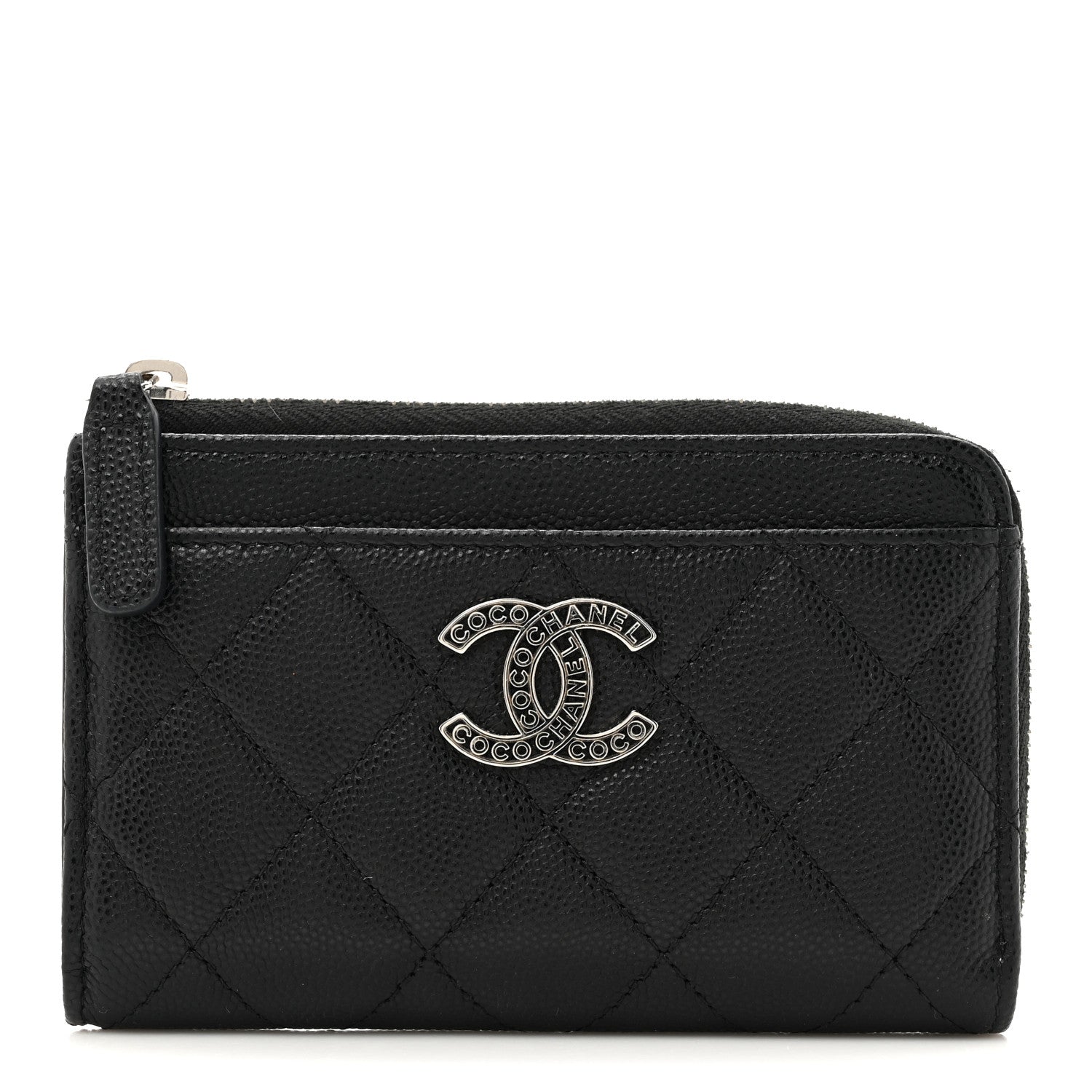 Chanel Caviar Quilted CC Logo Zip Around Card Holder Black 1 of 8
