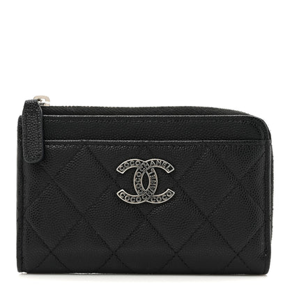 Chanel Caviar Quilted CC Logo Zip Around Card Holder Black 1 of 8