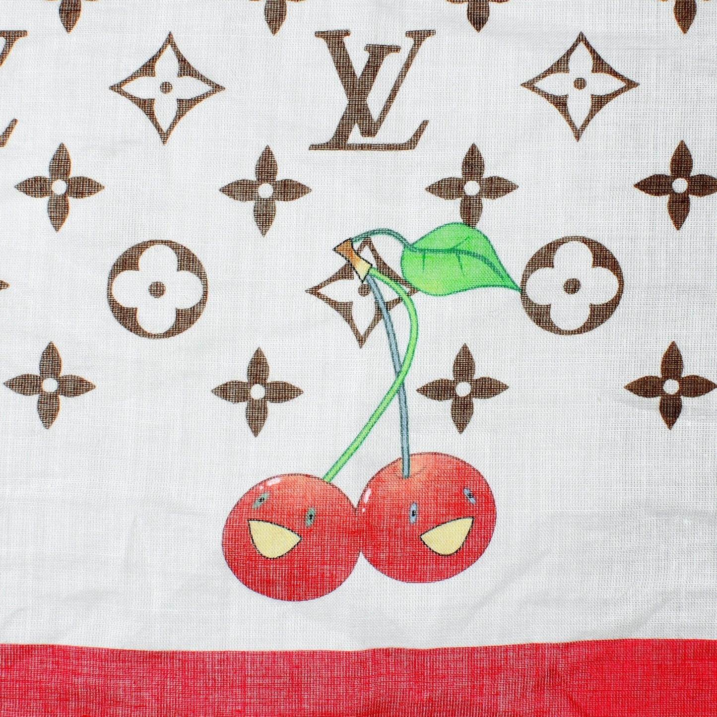 Cotton Monogram Cerises Scarf White