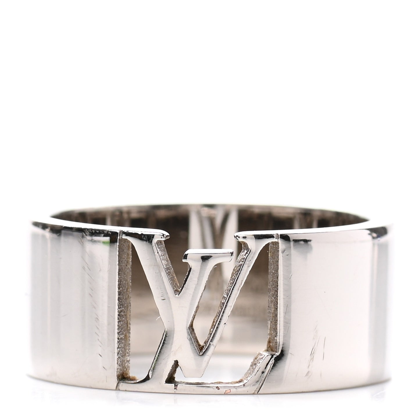 Metal LV Signature Logo Ring L Silver