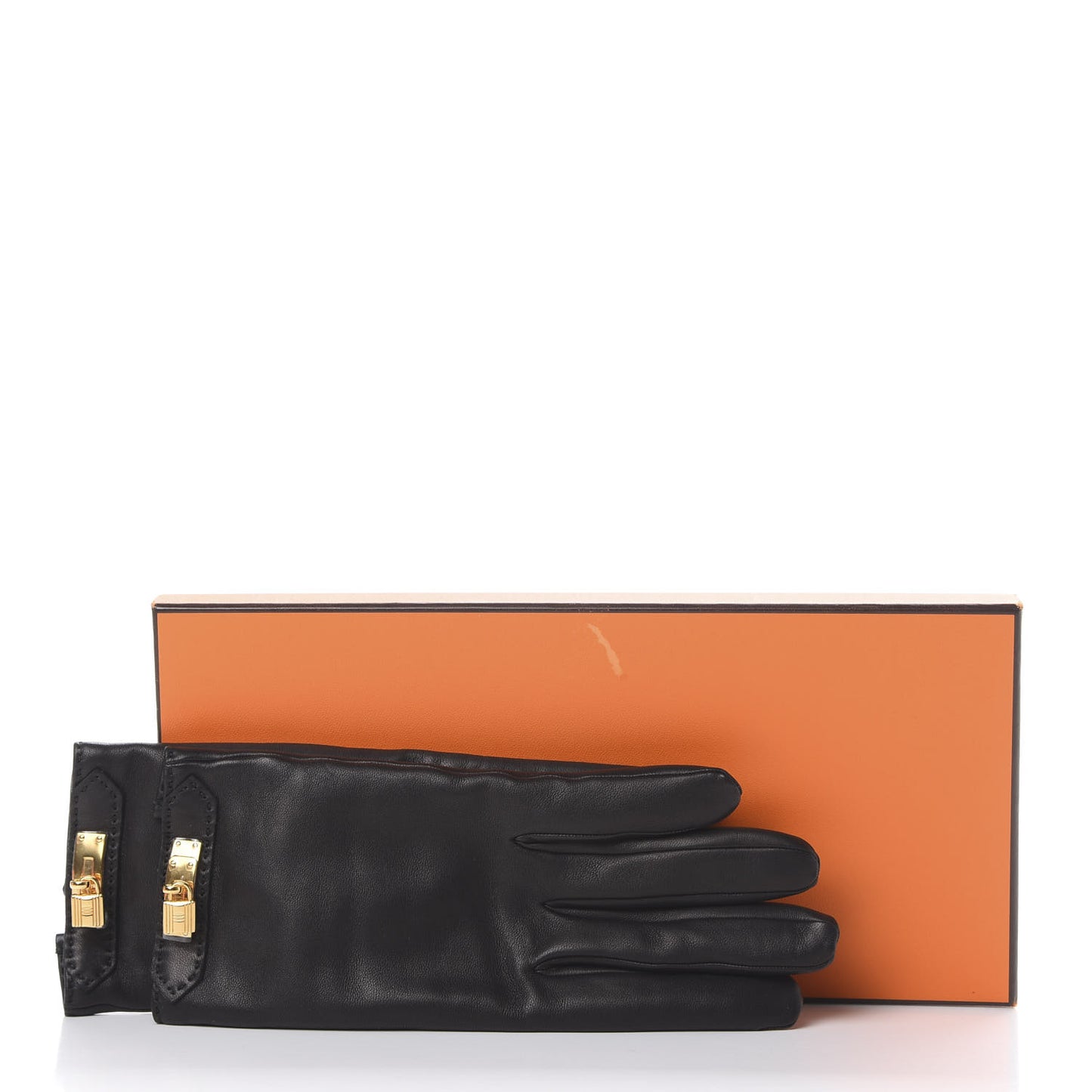 Lambskin Soya Kelly Lock Gloves 8 Black