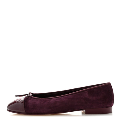 Chanel Suede Patent Calfskin Cap Toe CC Ballerina Flats 38.5 Burgundy 1 of 10