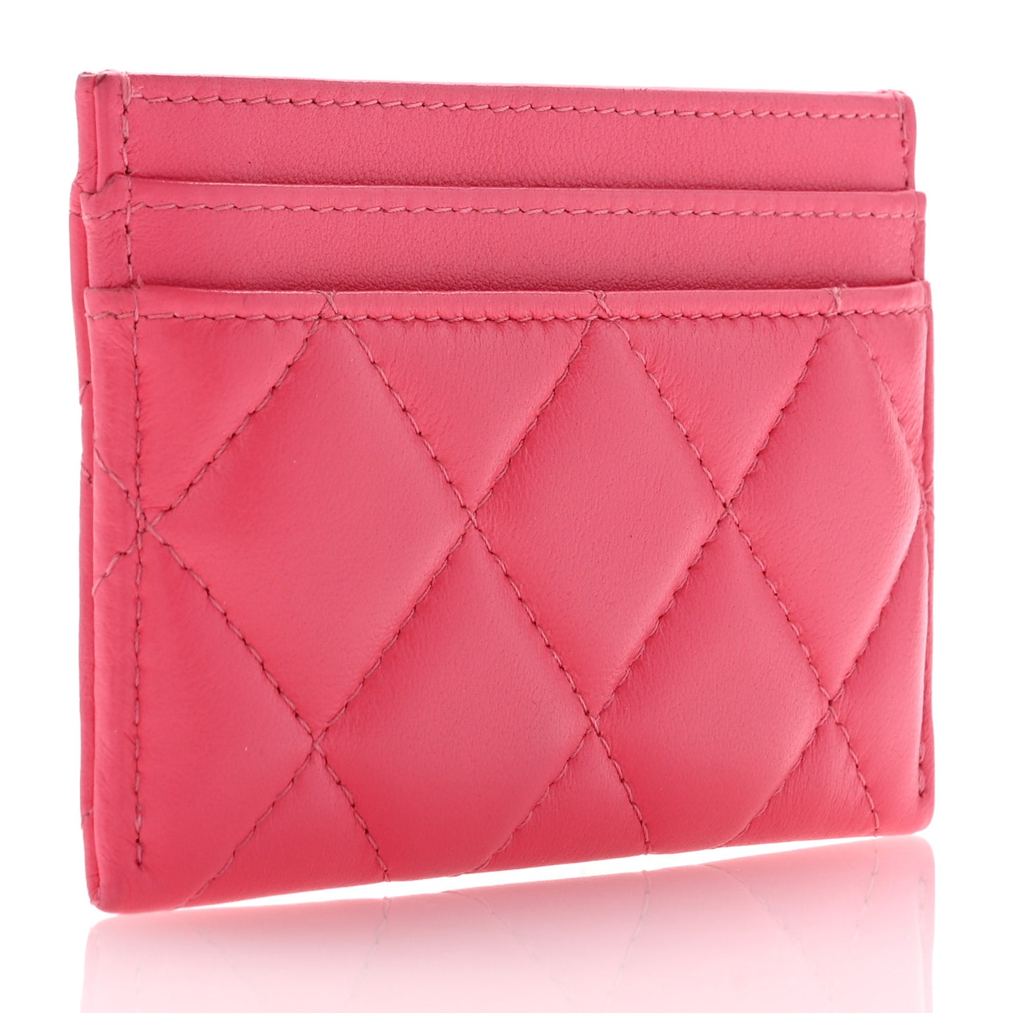 Lambskin Plexiglass Quilted Coco Love Card Holder Pink