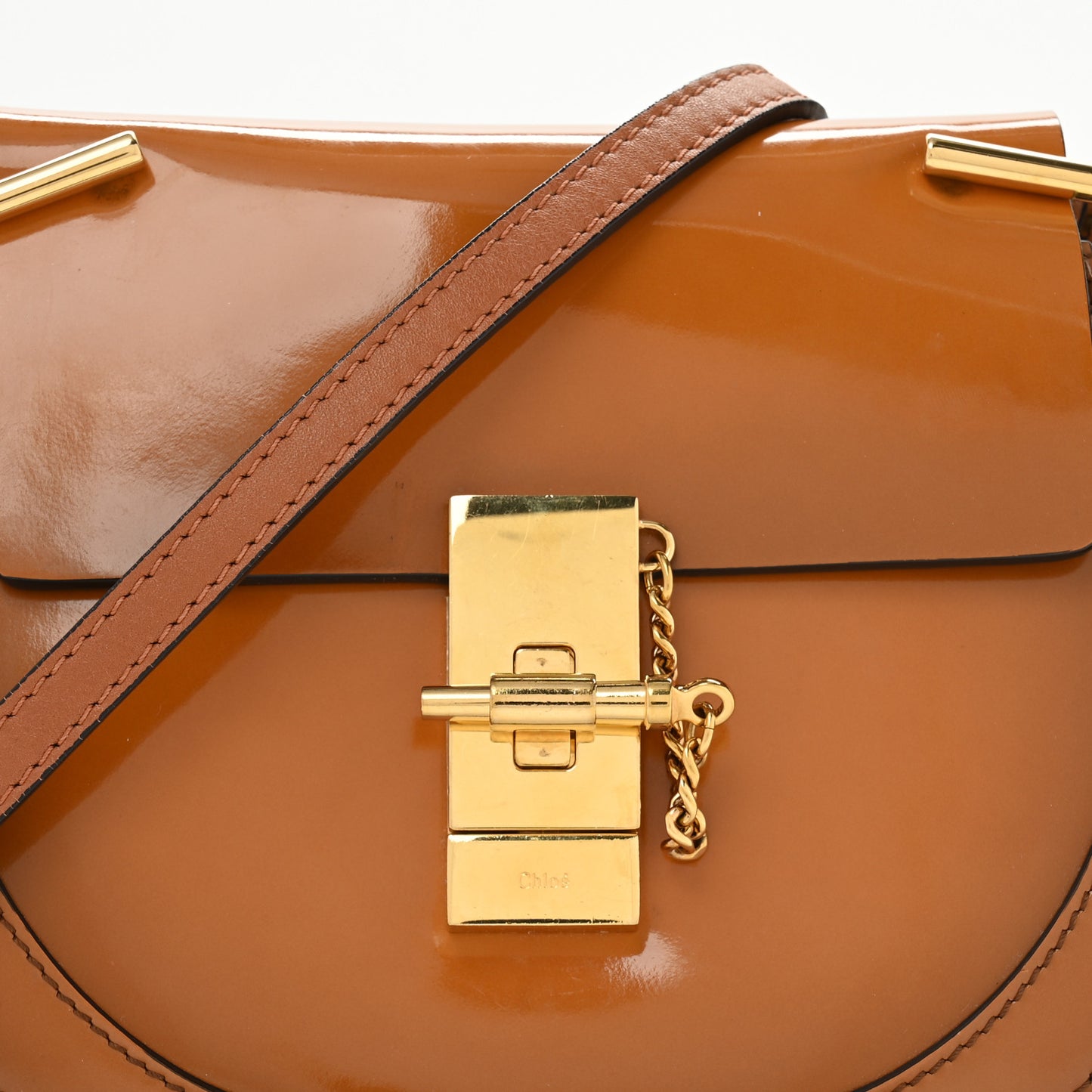 Patent Calfskin Mini Drew Bijou Shoulder Bag Caramel