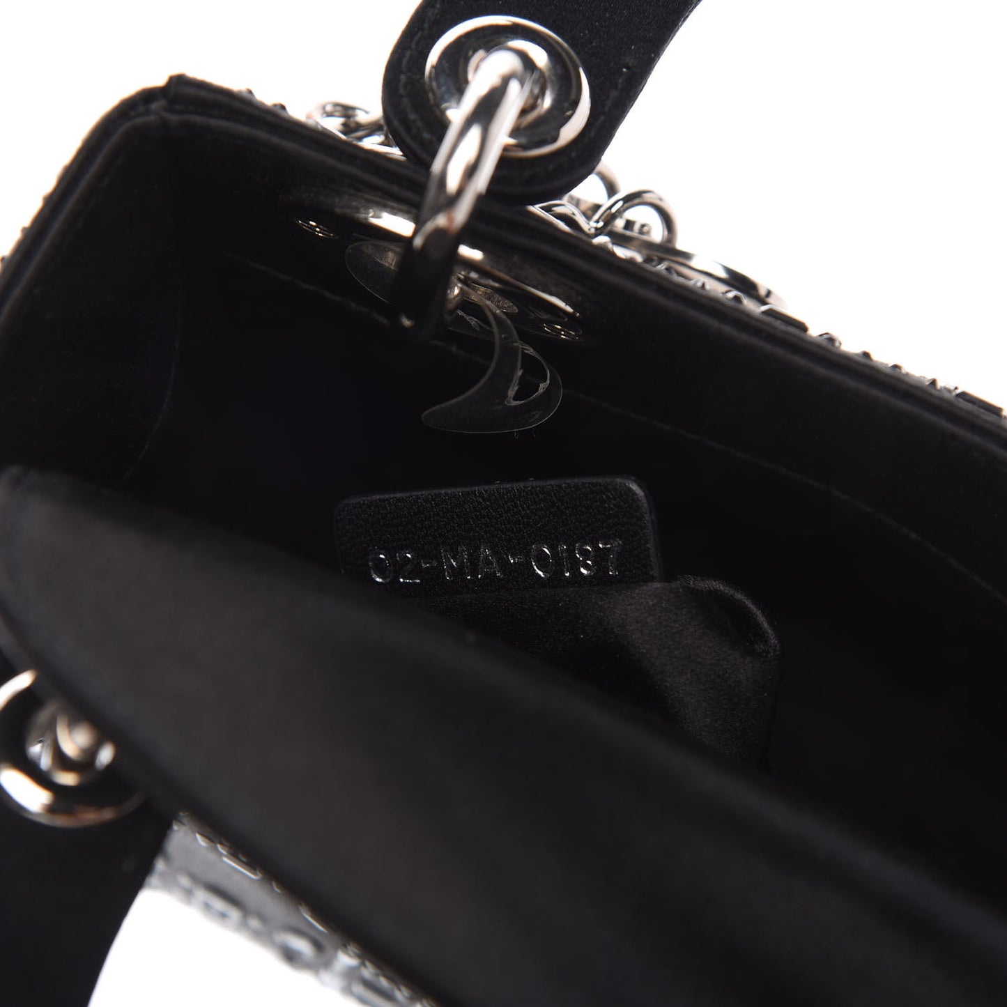 Satin Crystal Cannage Mini Lady Dior Black