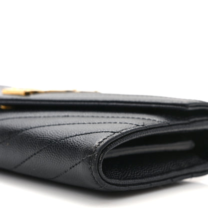 Saint Laurent Grain De Poudre Matelasse Chevron Monogram Flap Wallet Black 8 of 11