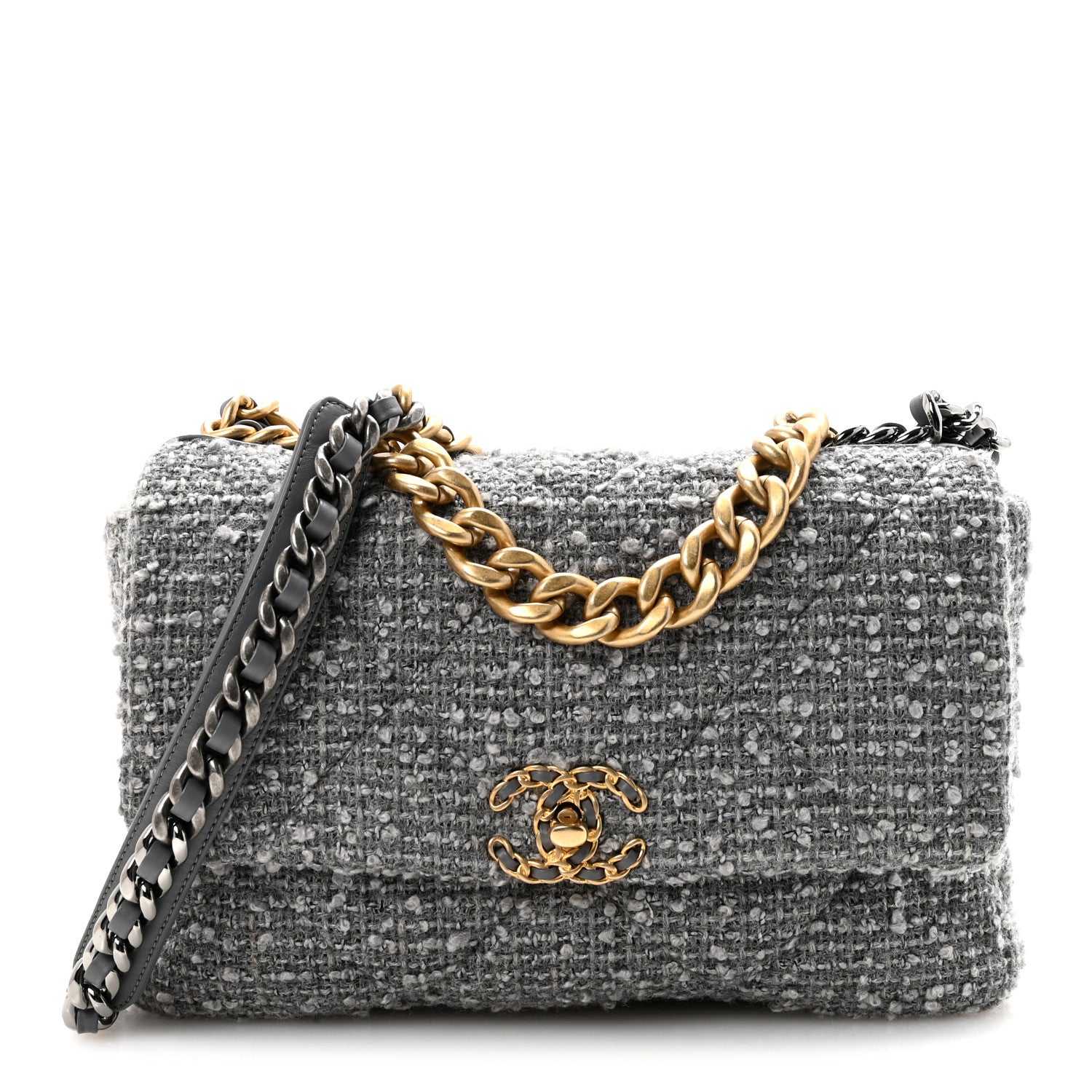Chanel Tweed Quilted Large Chanel 19 Flap Grey 1 of 11