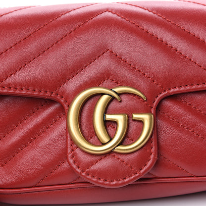 Gucci Calfskin Matelasse Super Mini GG Marmont Shoulder Bag Hibiscus Red 10 of 13