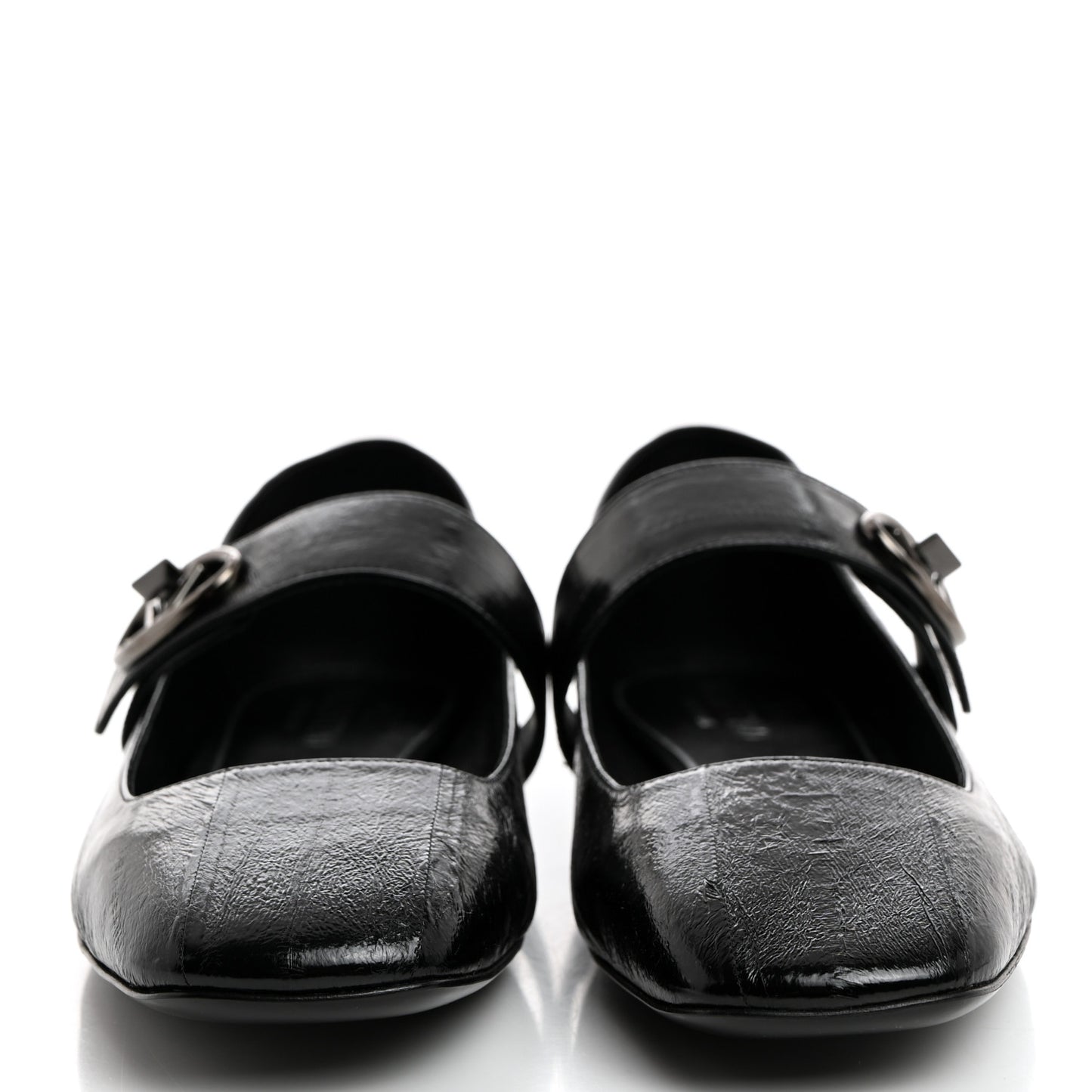 Textured Patent Nappa Locker Mary Jane Collapsible Heel Ballerina Flats 39.5 Black