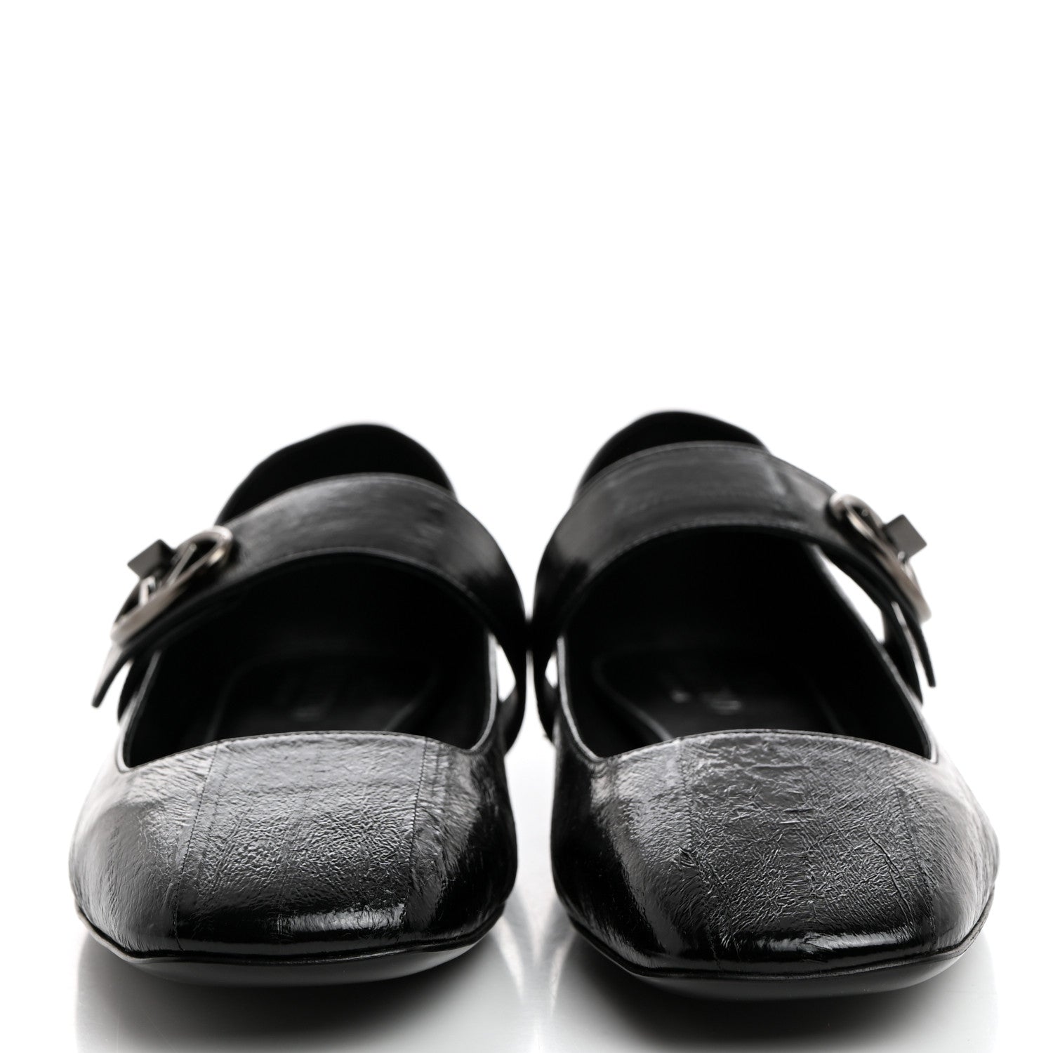 Valentino Garavani Textured Patent Nappa Locker Mary Jane Collapsible Heel Ballerina Flats 39.5 Black 2 of 9