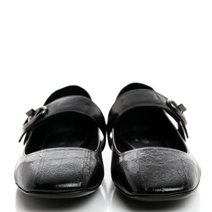 Valentino Garavani Textured Patent Nappa Locker Mary Jane Collapsible Heel Ballerina Flats 39.5 Black 2 of 9