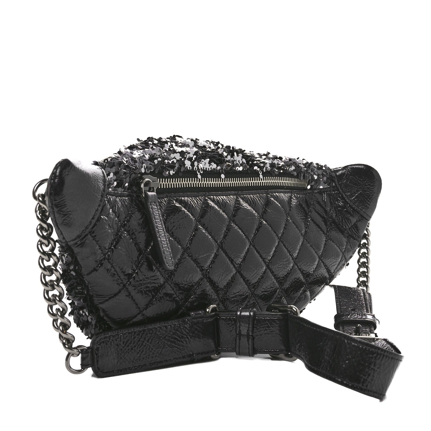 Chanel Sequin Shiny Aged Calfskin Sparkling City Waist Bag Fanny Pack Black Silver 3 of 11