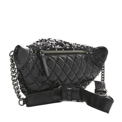 Chanel Sequin Shiny Aged Calfskin Sparkling City Waist Bag Fanny Pack Black Silver 3 of 11