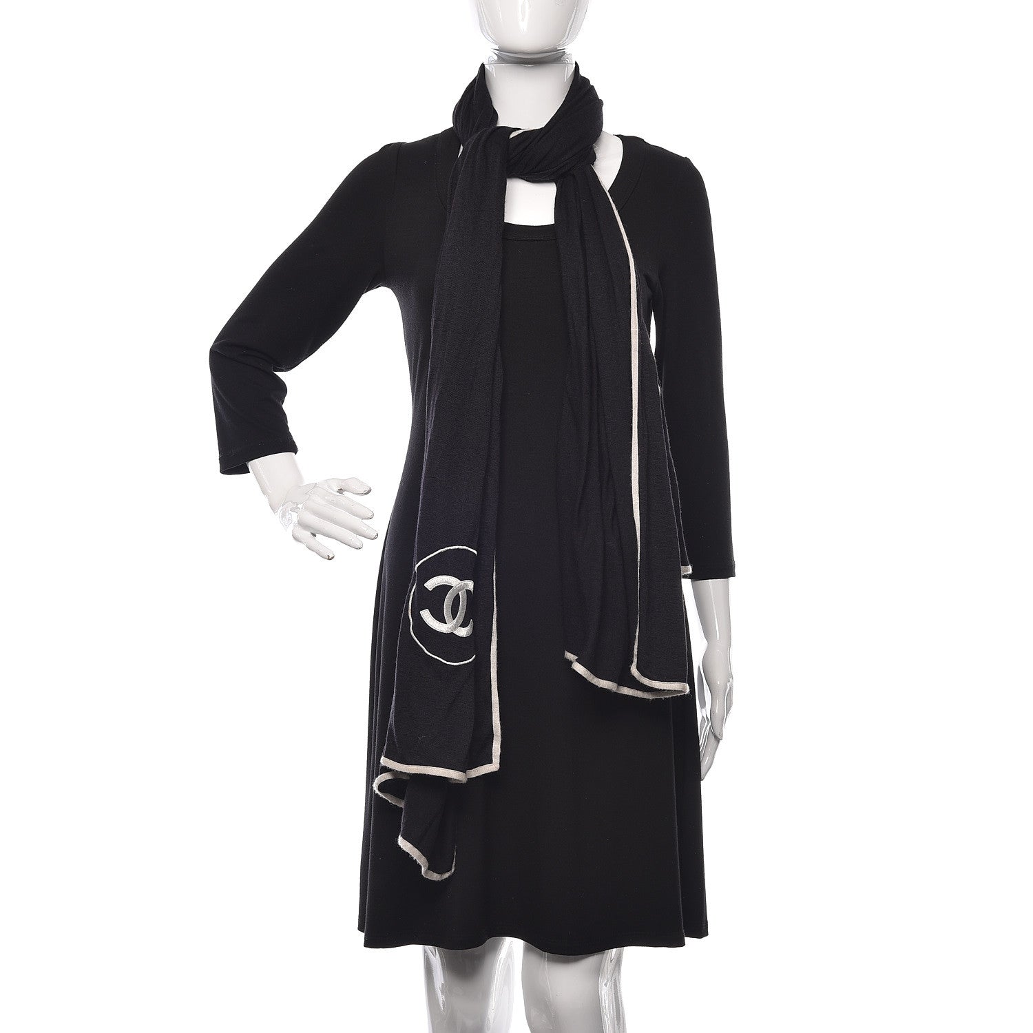 Chanel Cashmere Silk CC Scarf Black 2 of 5