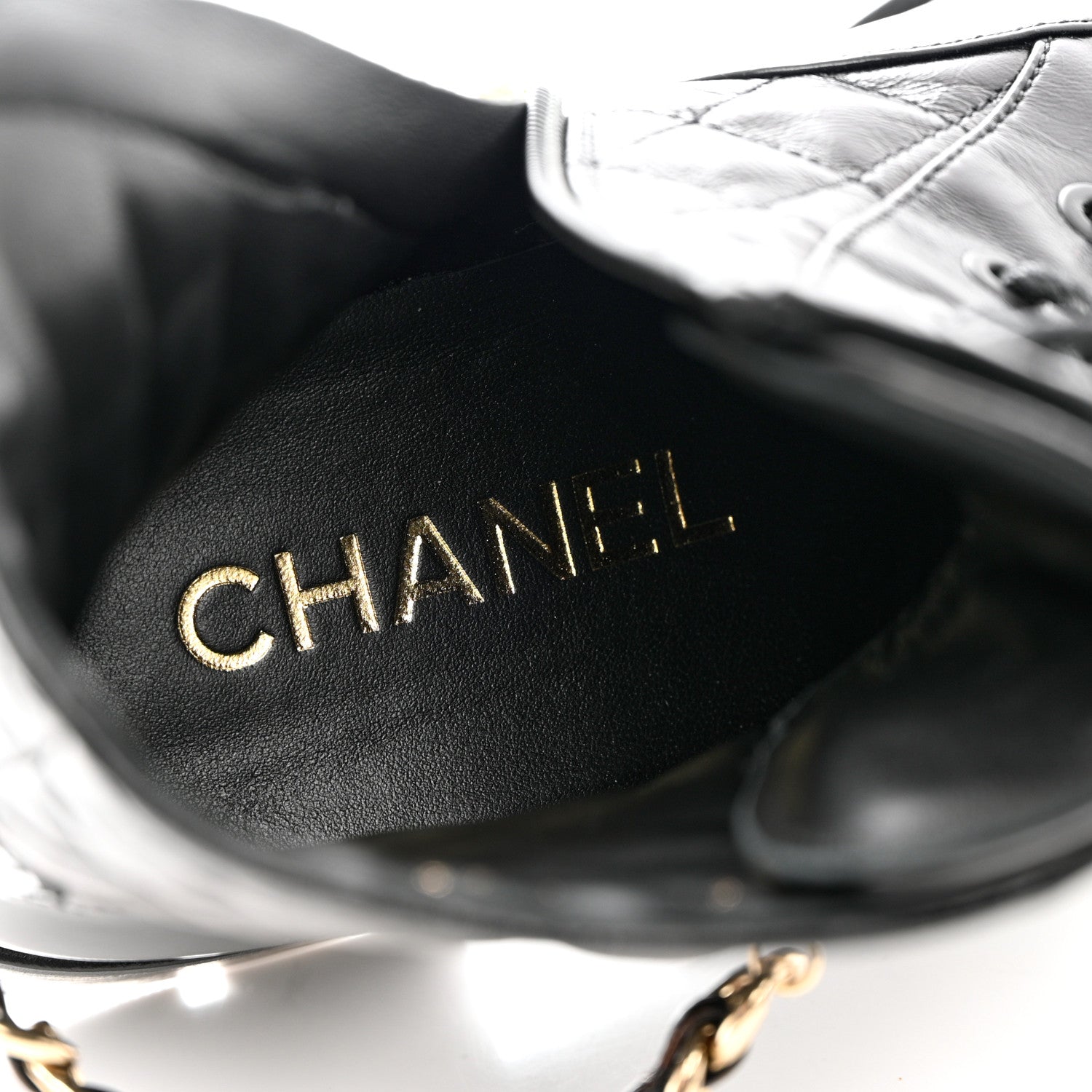 Chanel Shiny Calfskin Patent Quilted Chain Lace Up Combat Boots 36.5 Black 8 of 10