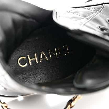 Chanel Shiny Calfskin Patent Quilted Chain Lace Up Combat Boots 36.5 Black 8 of 10