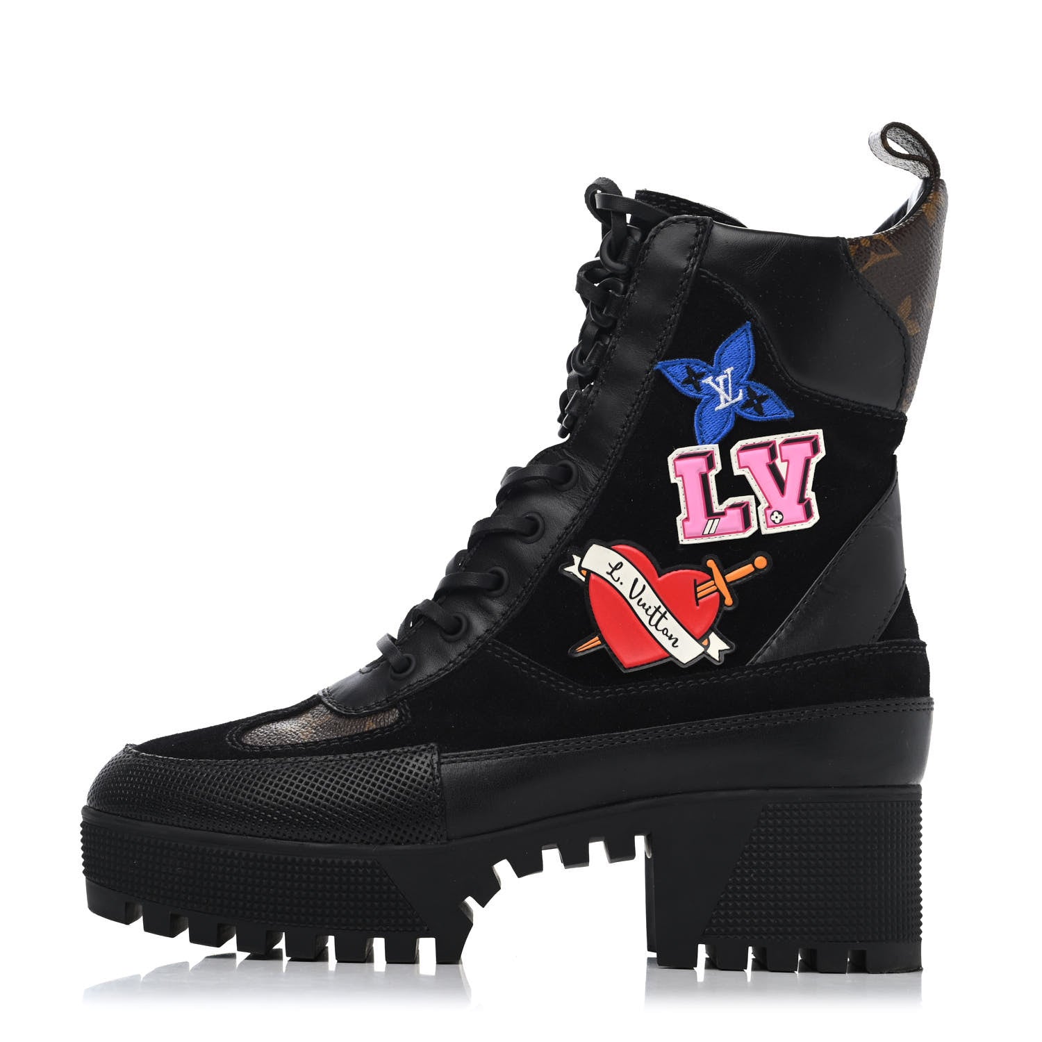 Louis Vuitton Suede Calfskin Monogram LV Black Heart Laureate Platform Desert Boots 38 Black 1 of 4