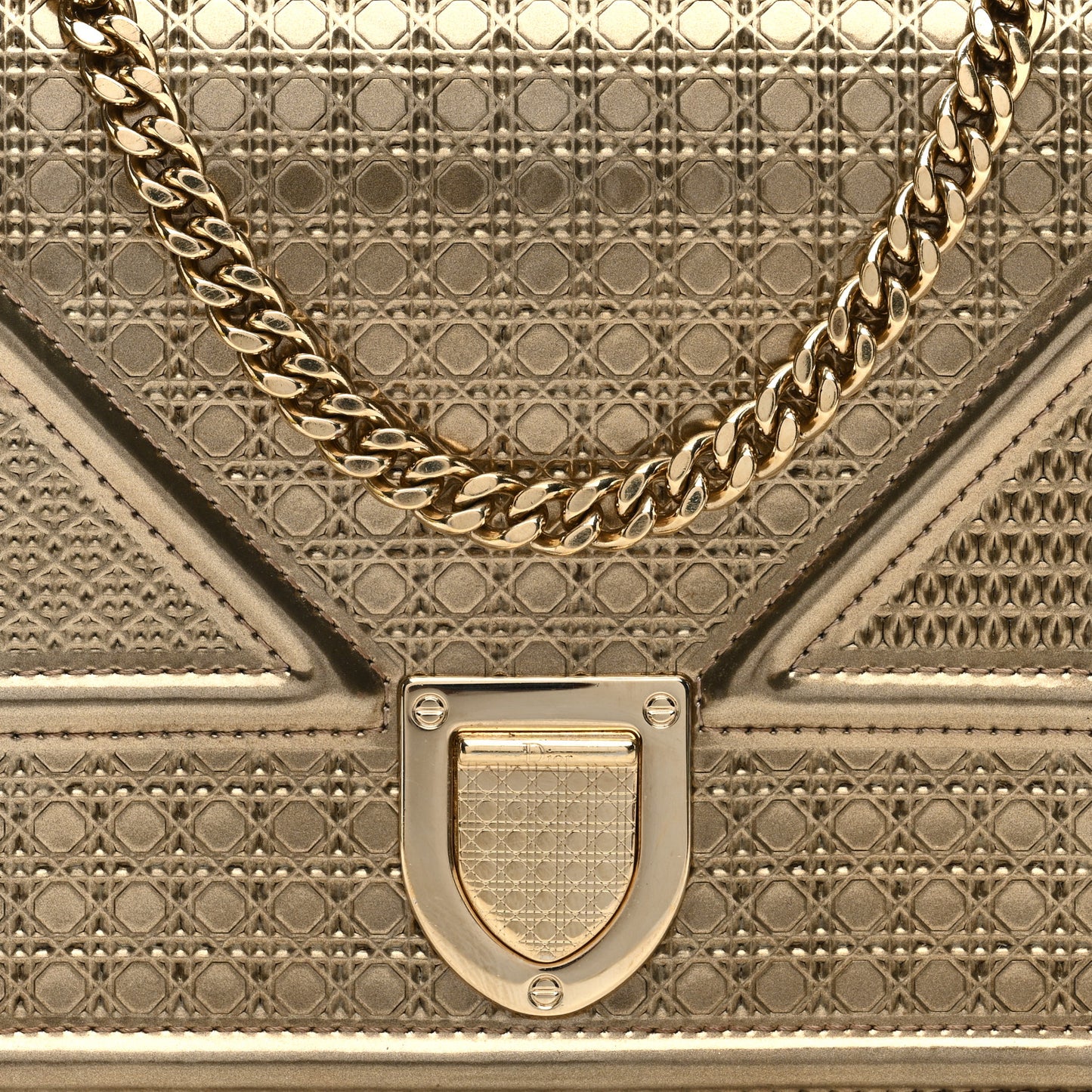 Metallic Patent Micro-Cannage Diorama Wallet on Chain Pouch Gold