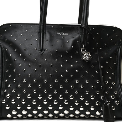 Alexander McQueen Calfskin Large Studded Padlock Zip Around Tote Black White 9 of 17