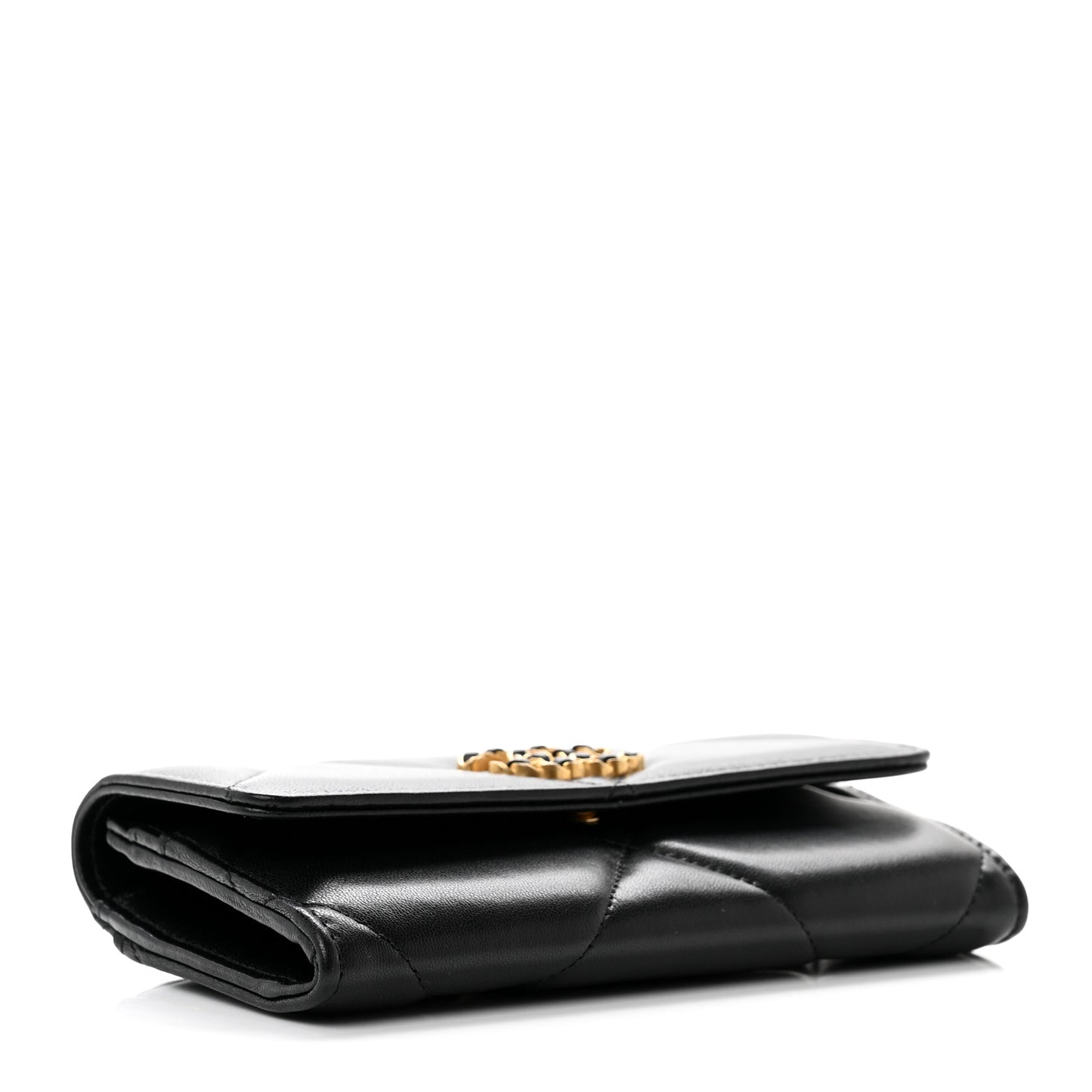 Lambskin Quilted Chanel 19 Flap Wallet Black