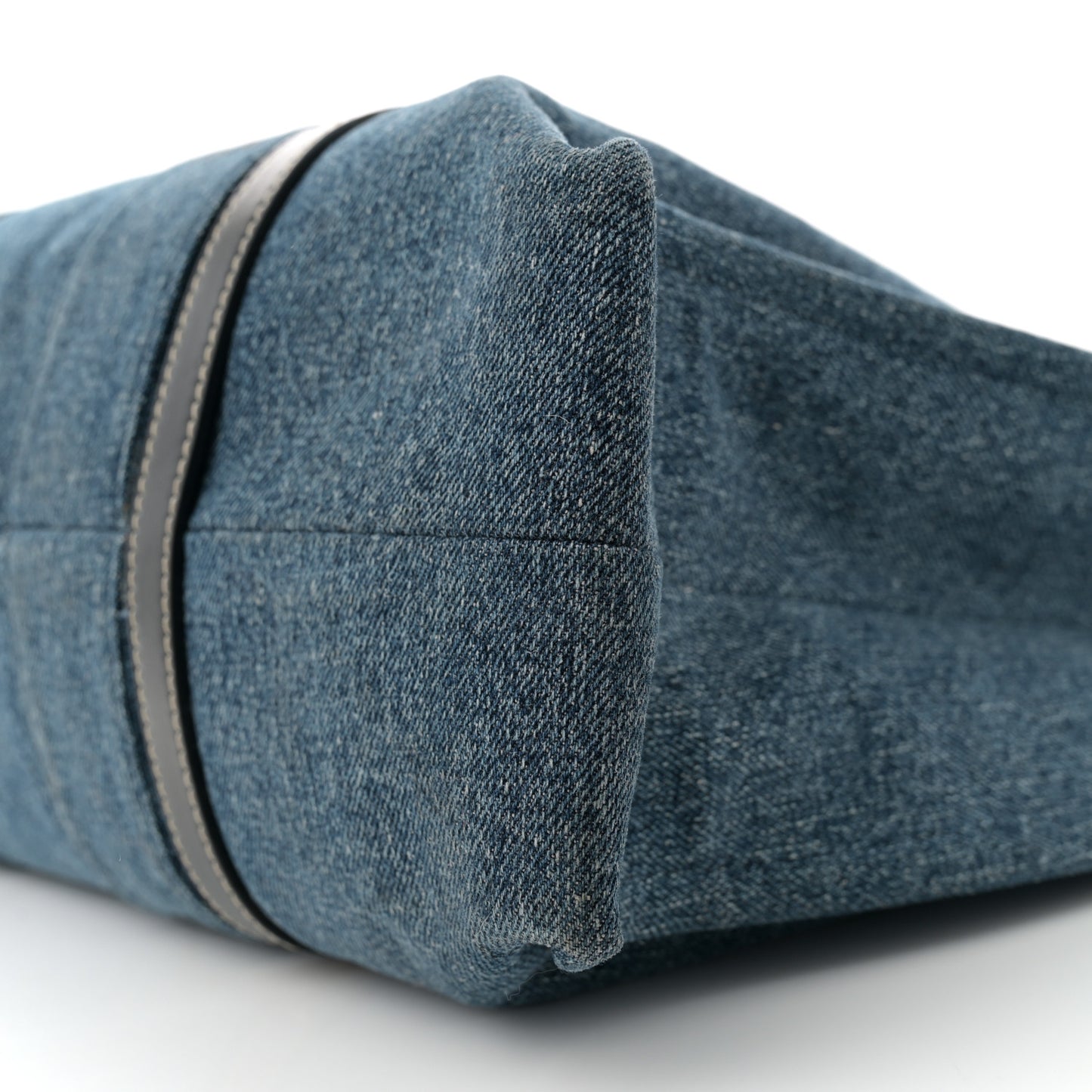 Denim Calfskin Large Woody Ribbon Tote Blue