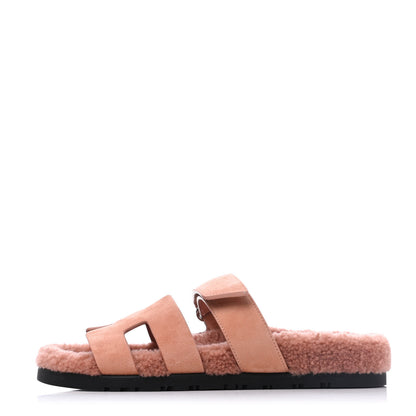 Hermes Suede Goatskin Woolskin Womens Chypre Sandals 38 Rose Aube 1 of 9