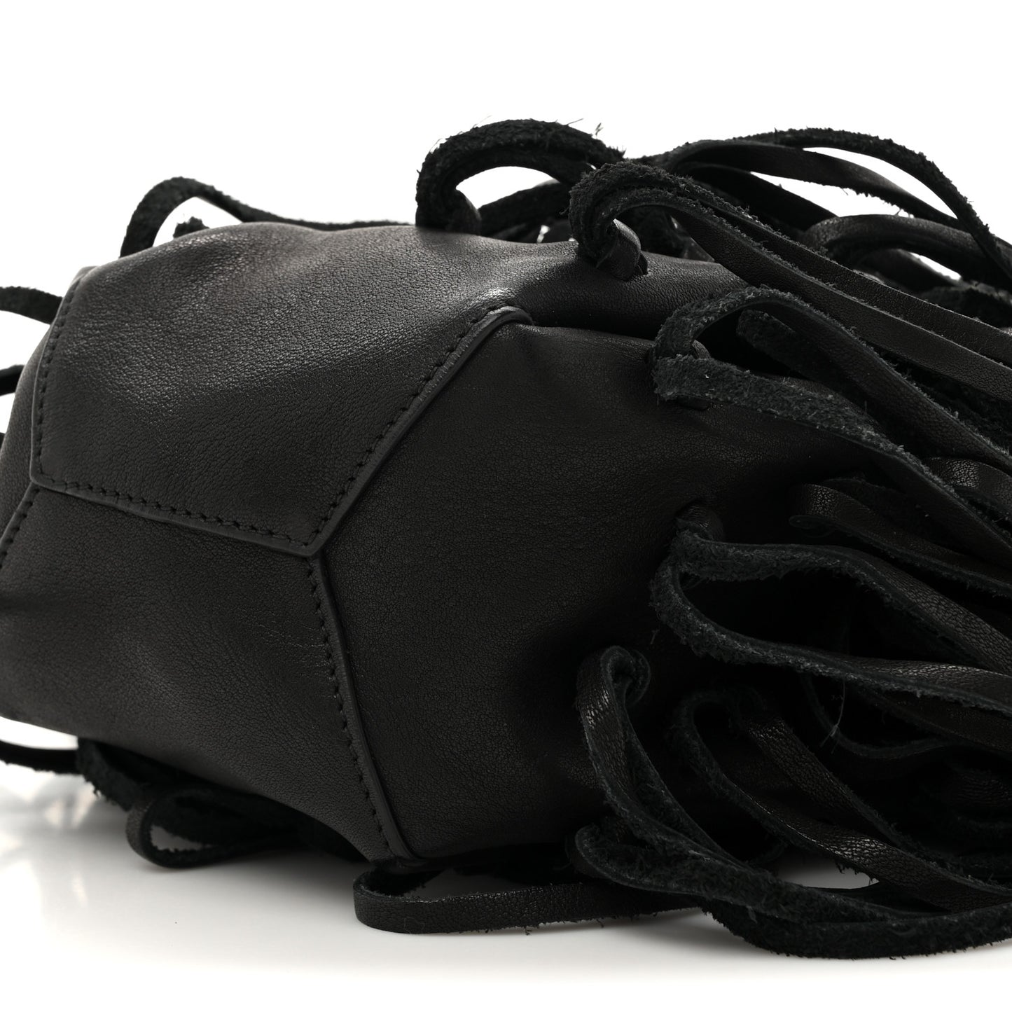 Calfskin Fringe Monogram Mini Bourse Bucket Bag Black