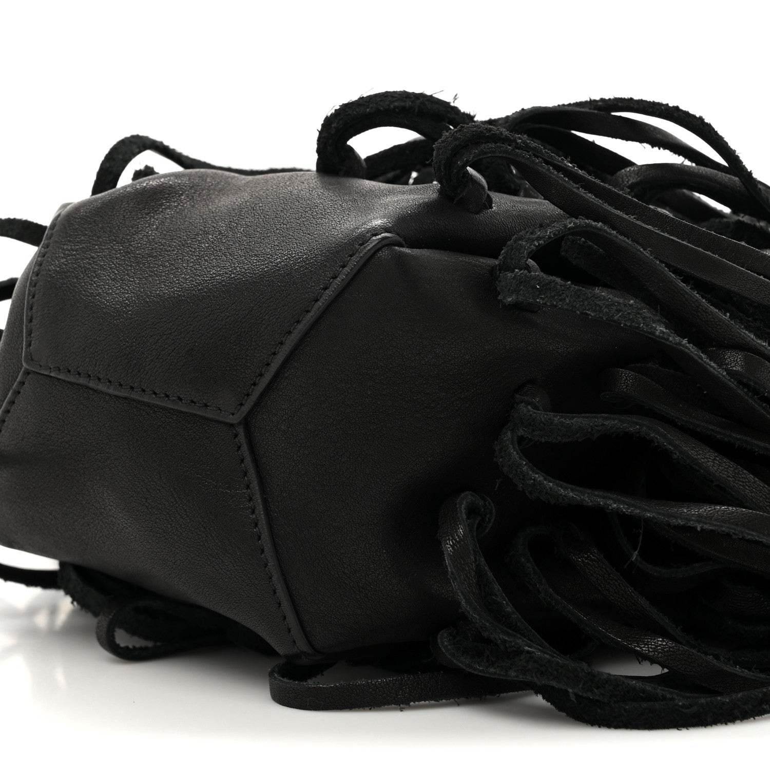 Saint Laurent Calfskin Fringe Monogram Mini Bourse Bucket Bag Black 9 of 11