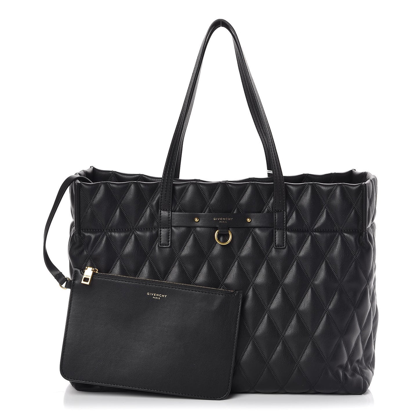 Rubber Effect Canvas Quilted Duo Shopper Tote Black