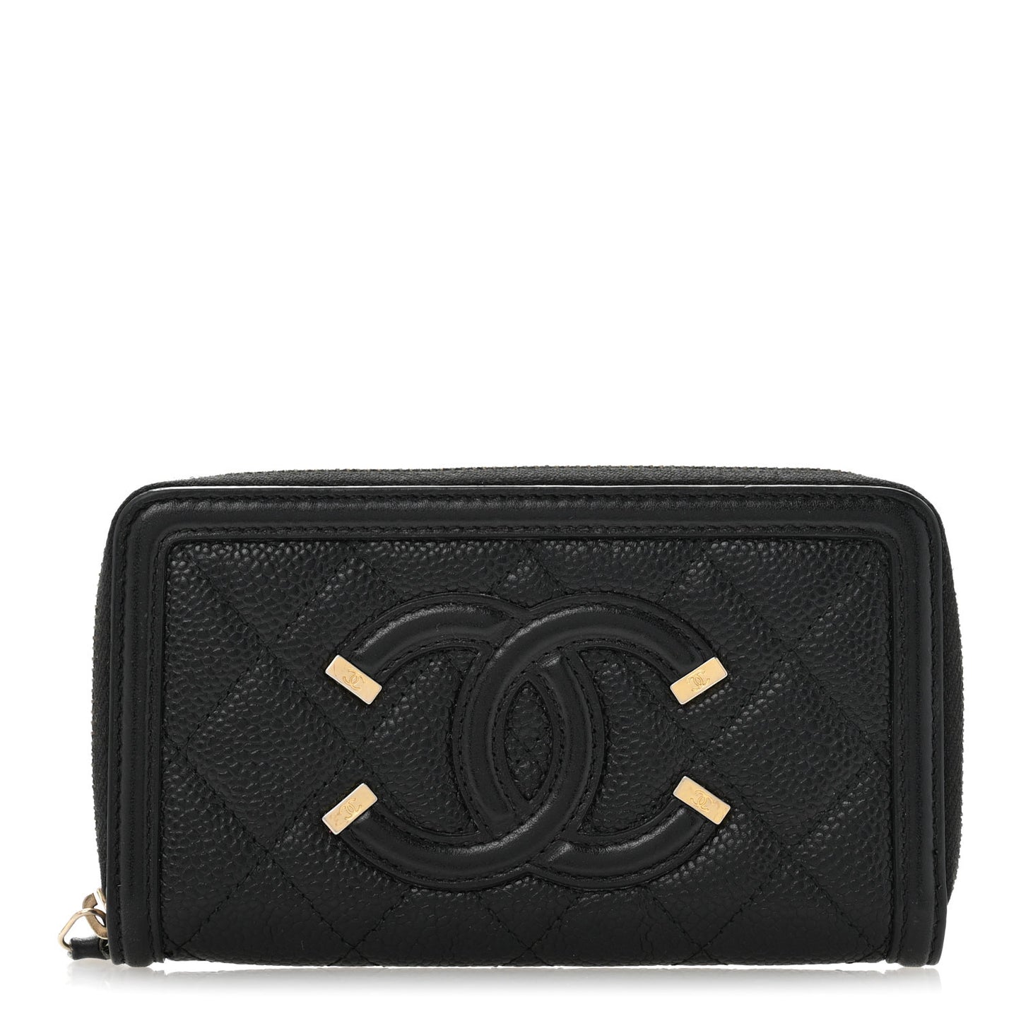 Caviar Quilted Medium Filigree Zip Around Wallet Black