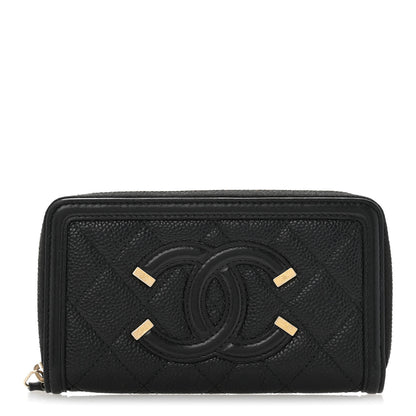 Chanel Caviar Quilted Medium Filigree Zip Around Wallet Black 1 of 11
