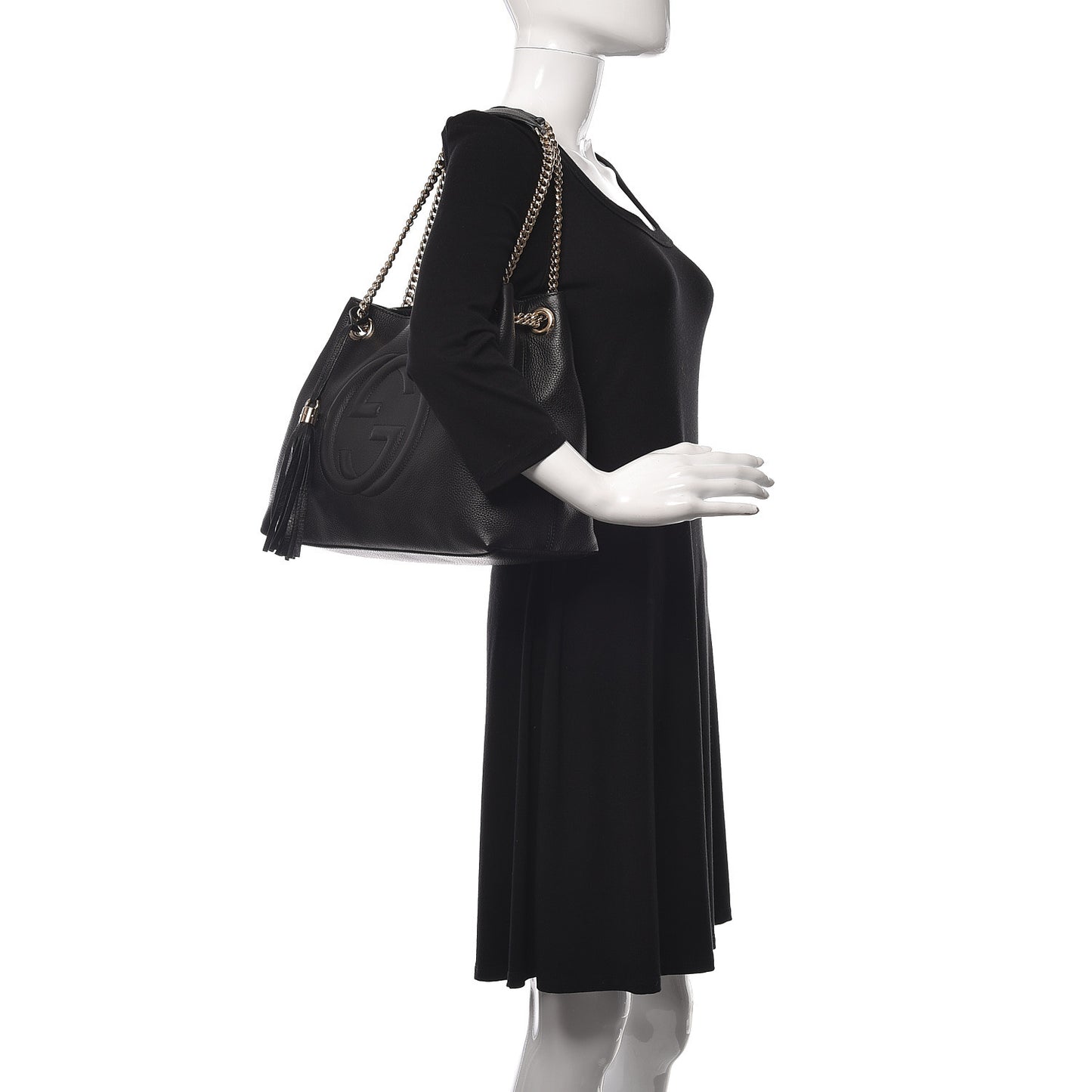 Pebbled Calfskin Medium Soho Chain Shoulder Bag Black