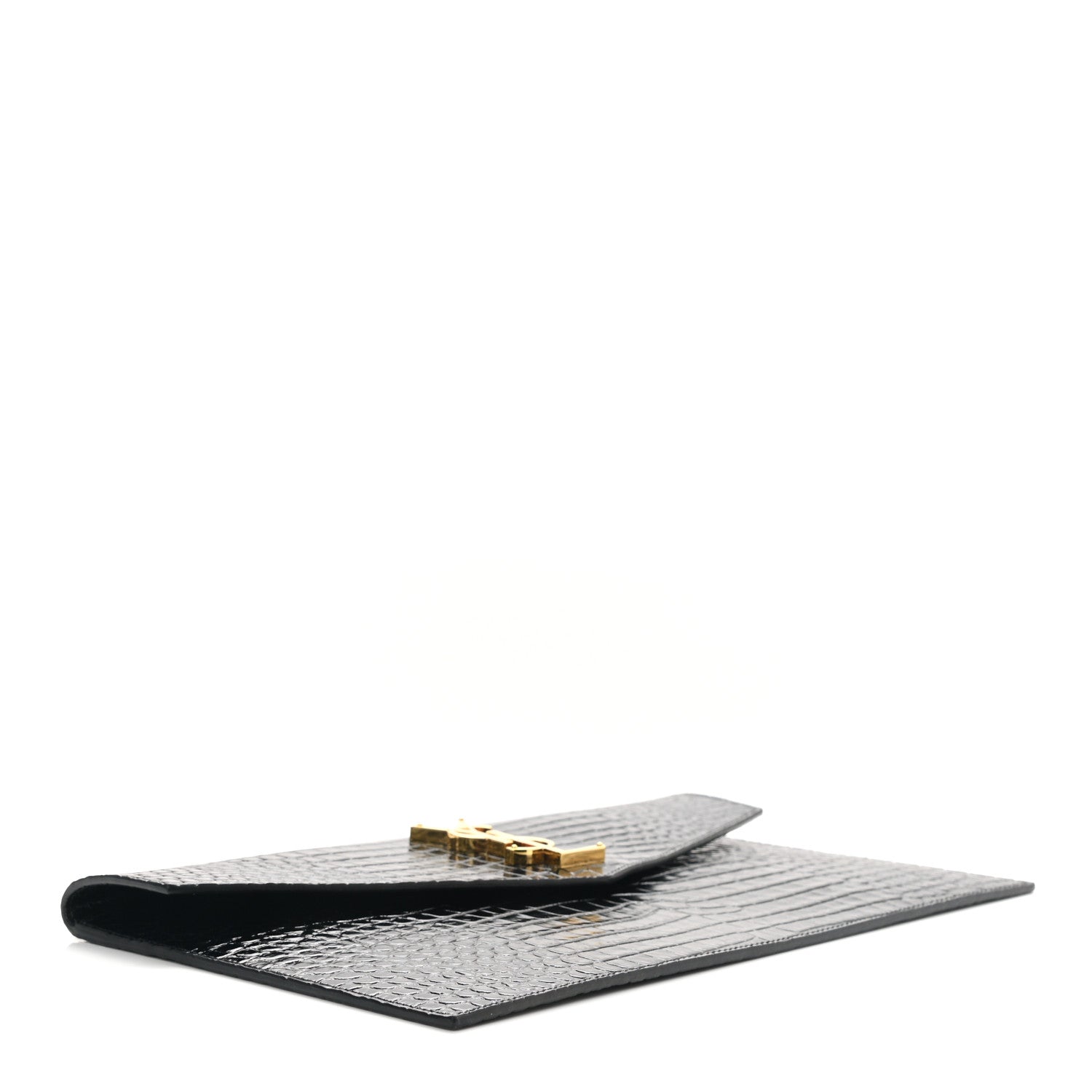 Saint Laurent Calfskin Crocodile Embossed Uptown Monogram Pouch Black 4 of 8