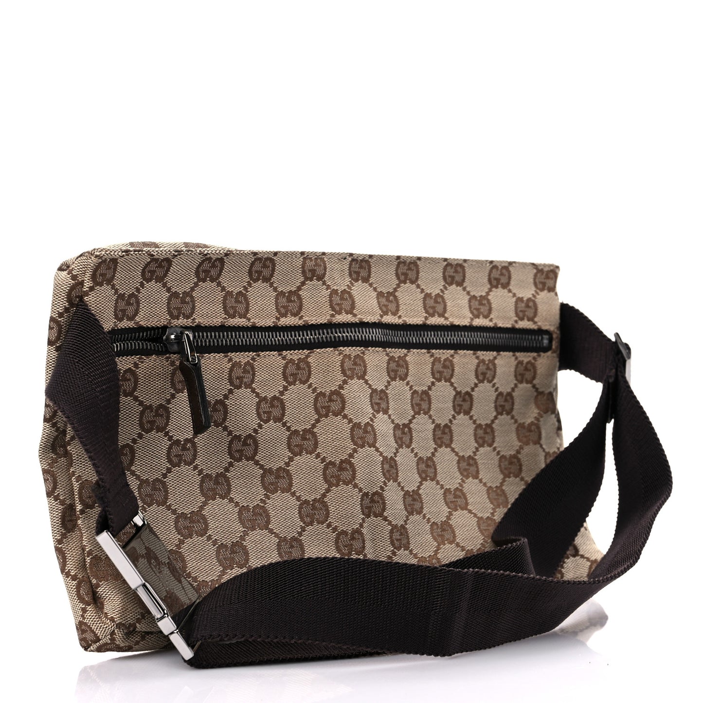 GG Monogram Double Pocket Belt Bag Dark Brown