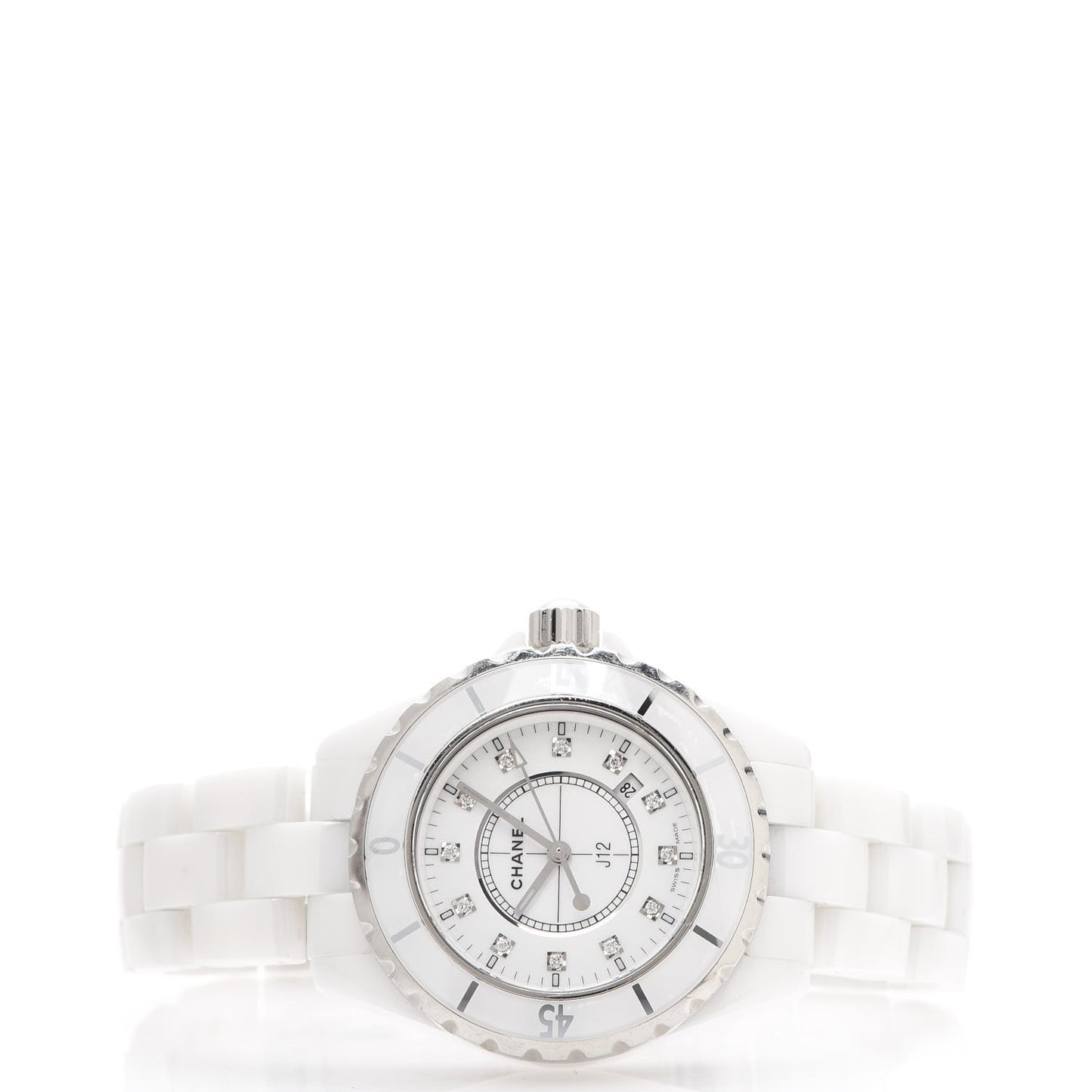 Stainless Steel Ceramic Diamond 33mm J12 Quartz Watch White