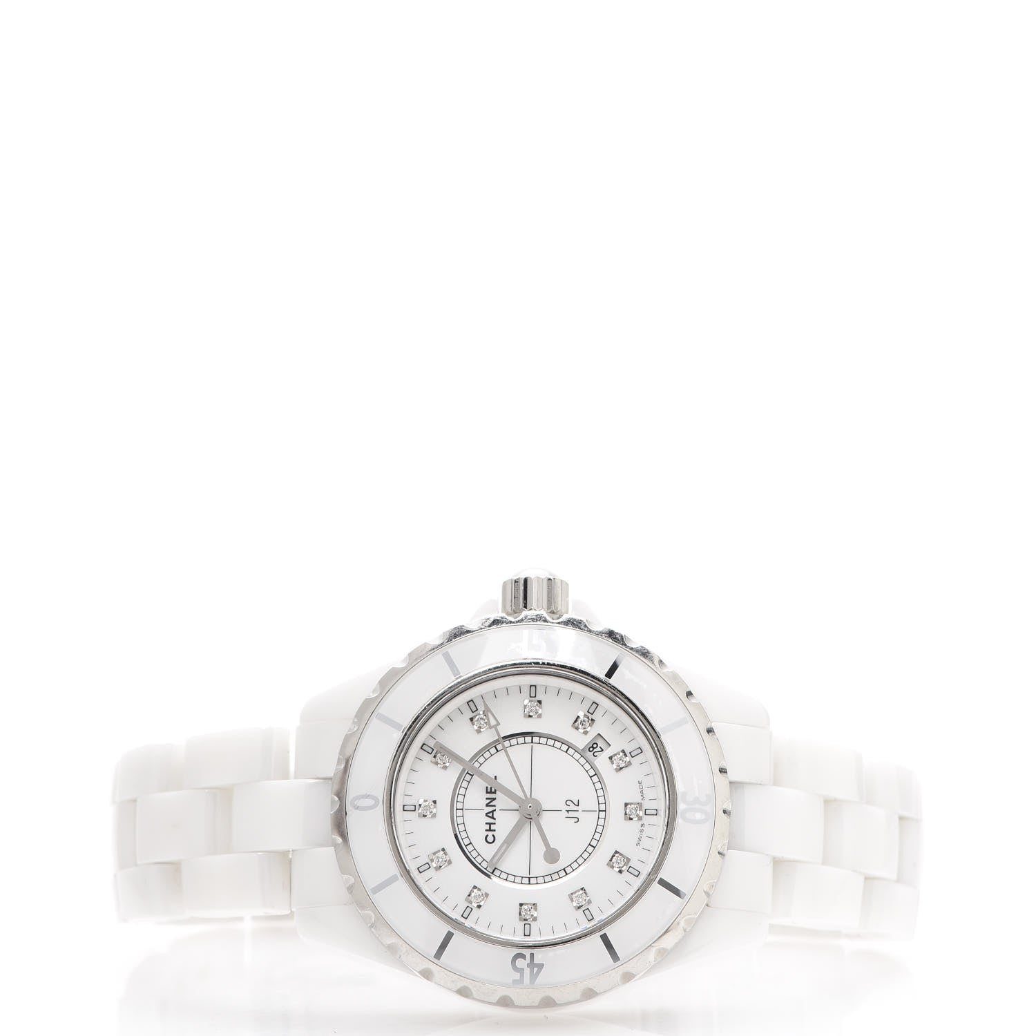 Chanel Stainless Steel Ceramic Diamond 33mm J12 Quartz Watch White 2 of 7