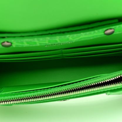 Balenciaga Shiny Calfskin Strass Crocodile Embossed Hourglass Chain Bag Fluo Green 5 of 9