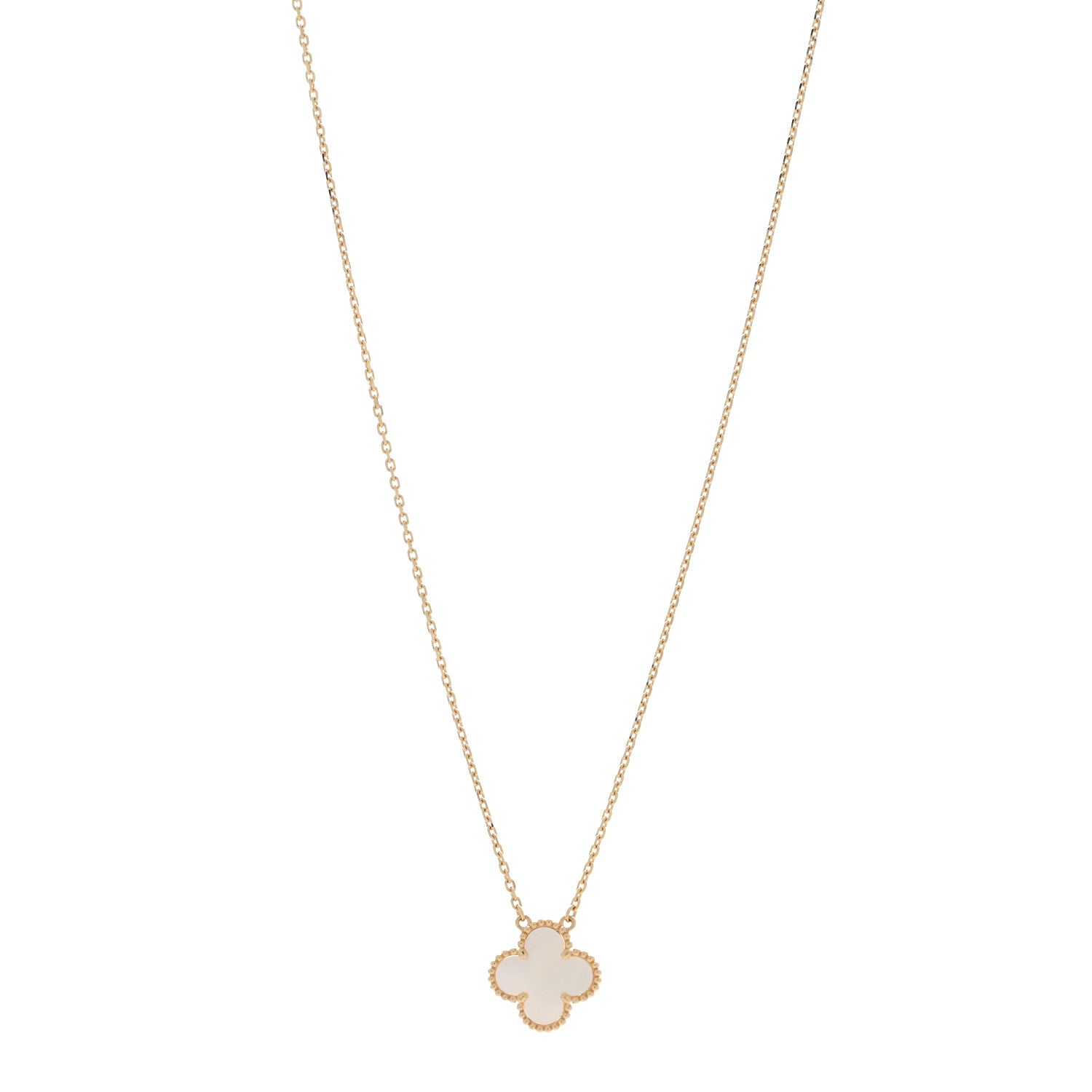 Van Cleef & Arpels 18K Yellow Gold Mother of Pearl Vintage Alhambra Pendant Necklace 1 of 5