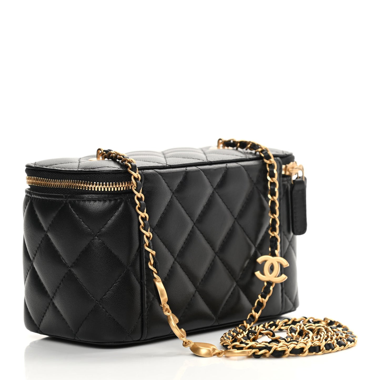 Lambskin Quilted Small Coco Vanity Case With Chain Black