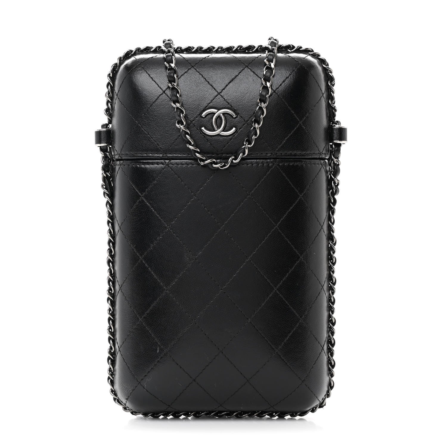 Chanel Lambskin Quilted Chain Around Phone Holder Black 1 of 11