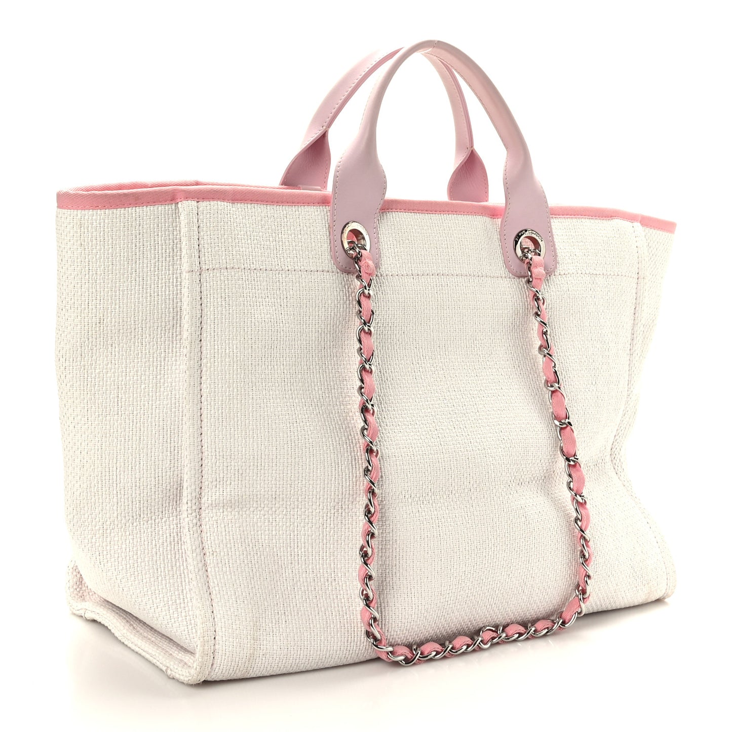 Woven Straw Raffia Medium Deauville Tote Pink