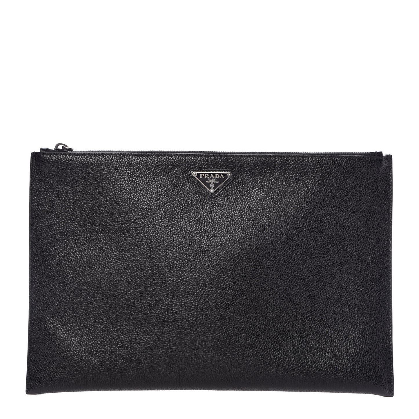 Vitello Daino Flat Zip Pouch Black