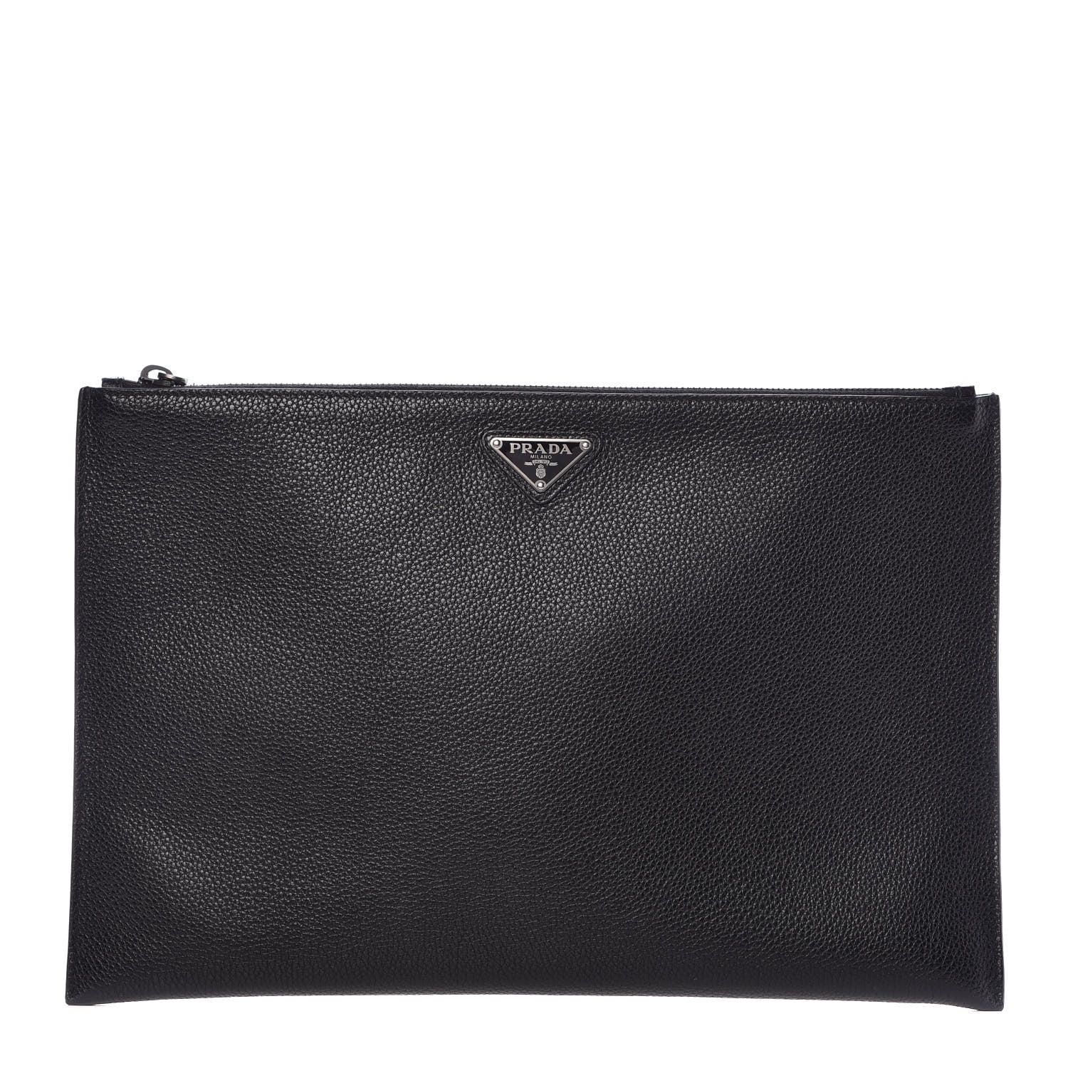 Prada Vitello Daino Flat Zip Pouch Black 1 of 8