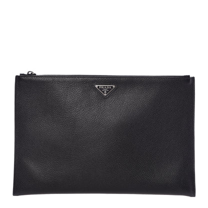 Prada Vitello Daino Flat Zip Pouch Black 1 of 8