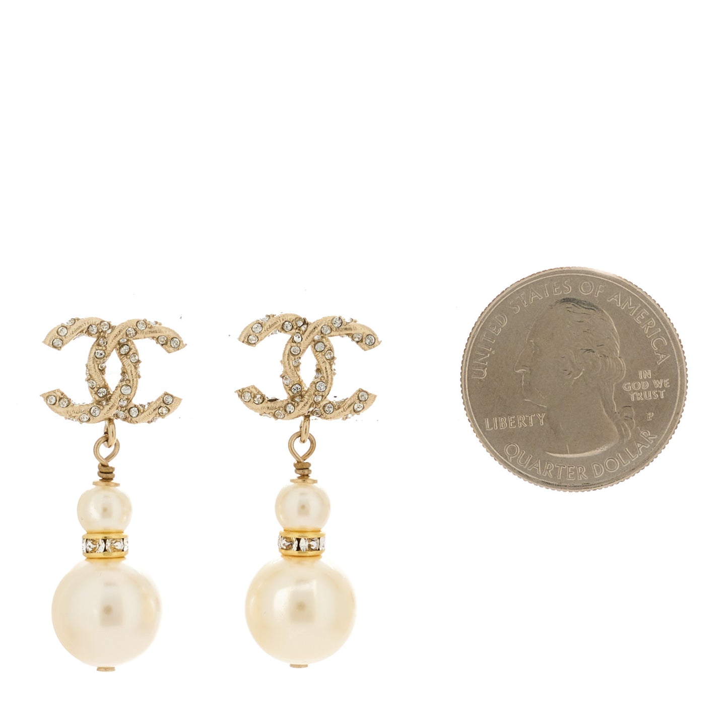 Crystal Pearl CC Drop Earrings Gold Pearly White