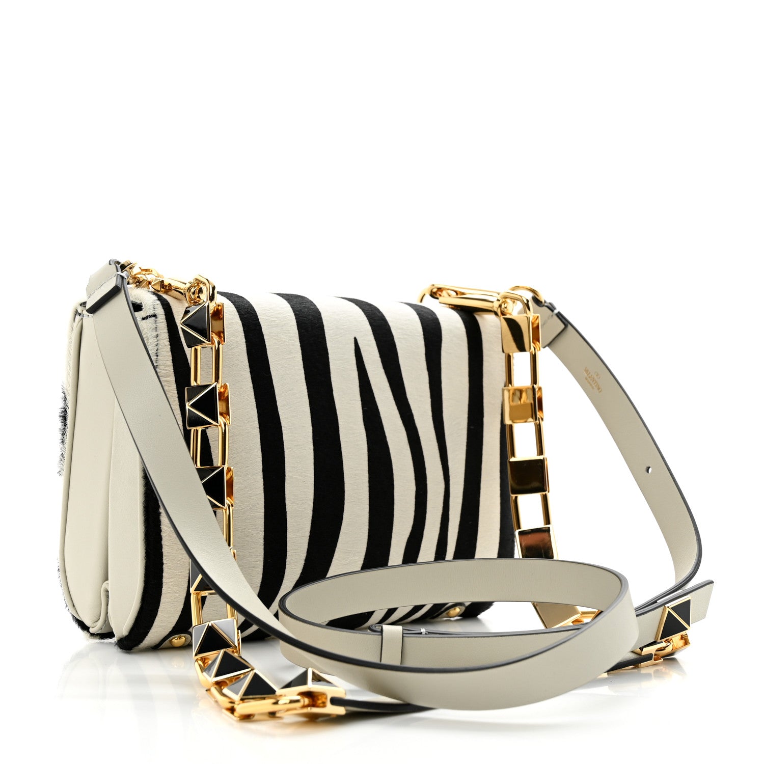 Valentino Garavani Pony Hair Zebra VLogo Stud Sign Shoulder Bag White Black 2 of 11
