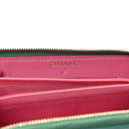 Chanel Caviar Quilted Medium Filigree Zip Around Wallet Pink Blue Green 6 of 8