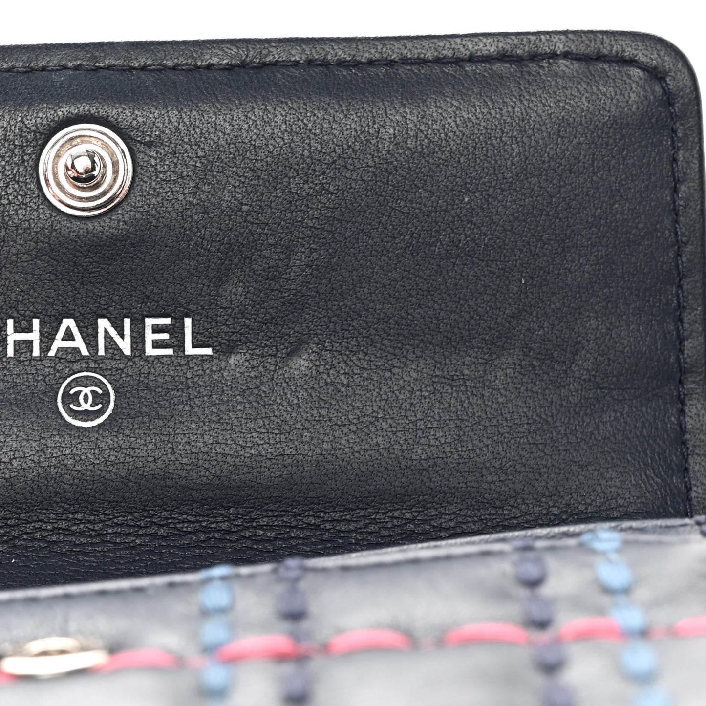 Lambskin Quilted Stitched Card Holder Blue Multicolor