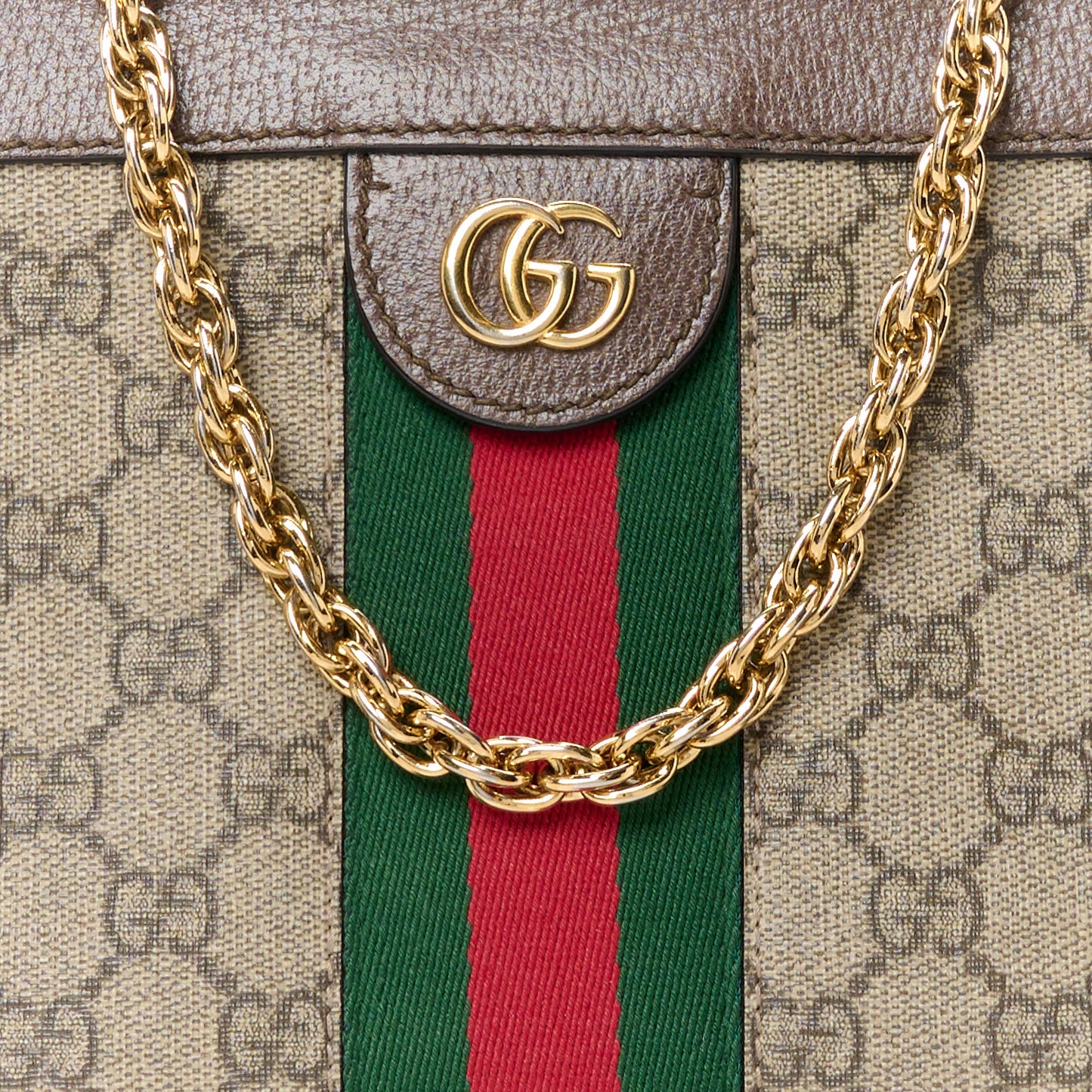 GG Supreme Monogram Web Small Ophidia Chain Shoulder Bag Brown